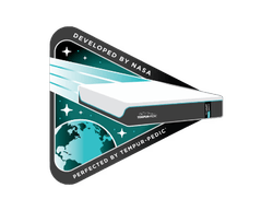 Illustration of mattress flying through space with the text "developed by nasa, perfected by tempur-pedic"