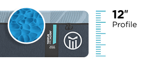 magnified look into the ProAlign advanced pressure relief material and a ruler illustration to show the mattress is 12" in height
